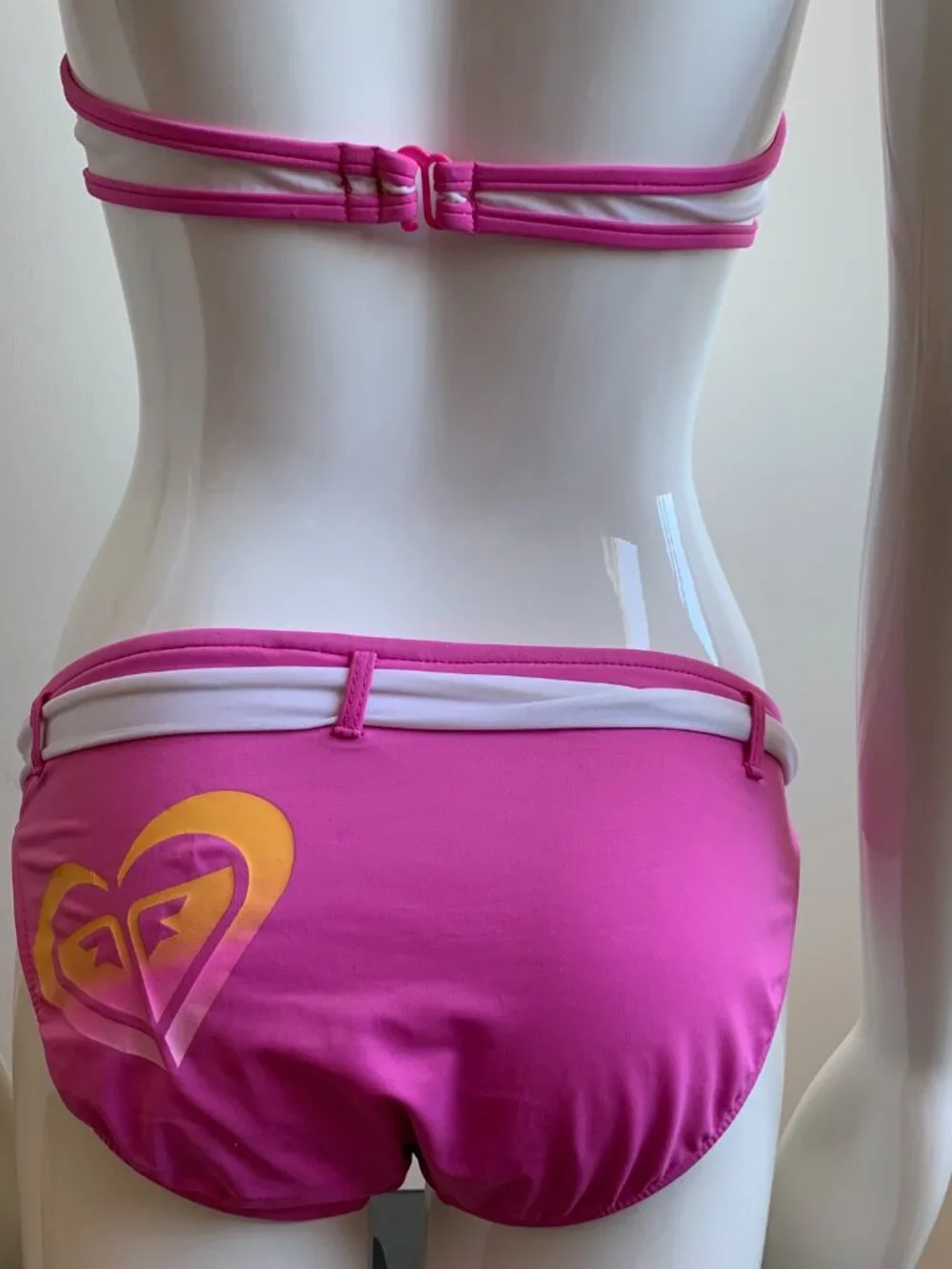 Roxy Girls swimwear pink palm tree triangle top logo belted bottom bikini